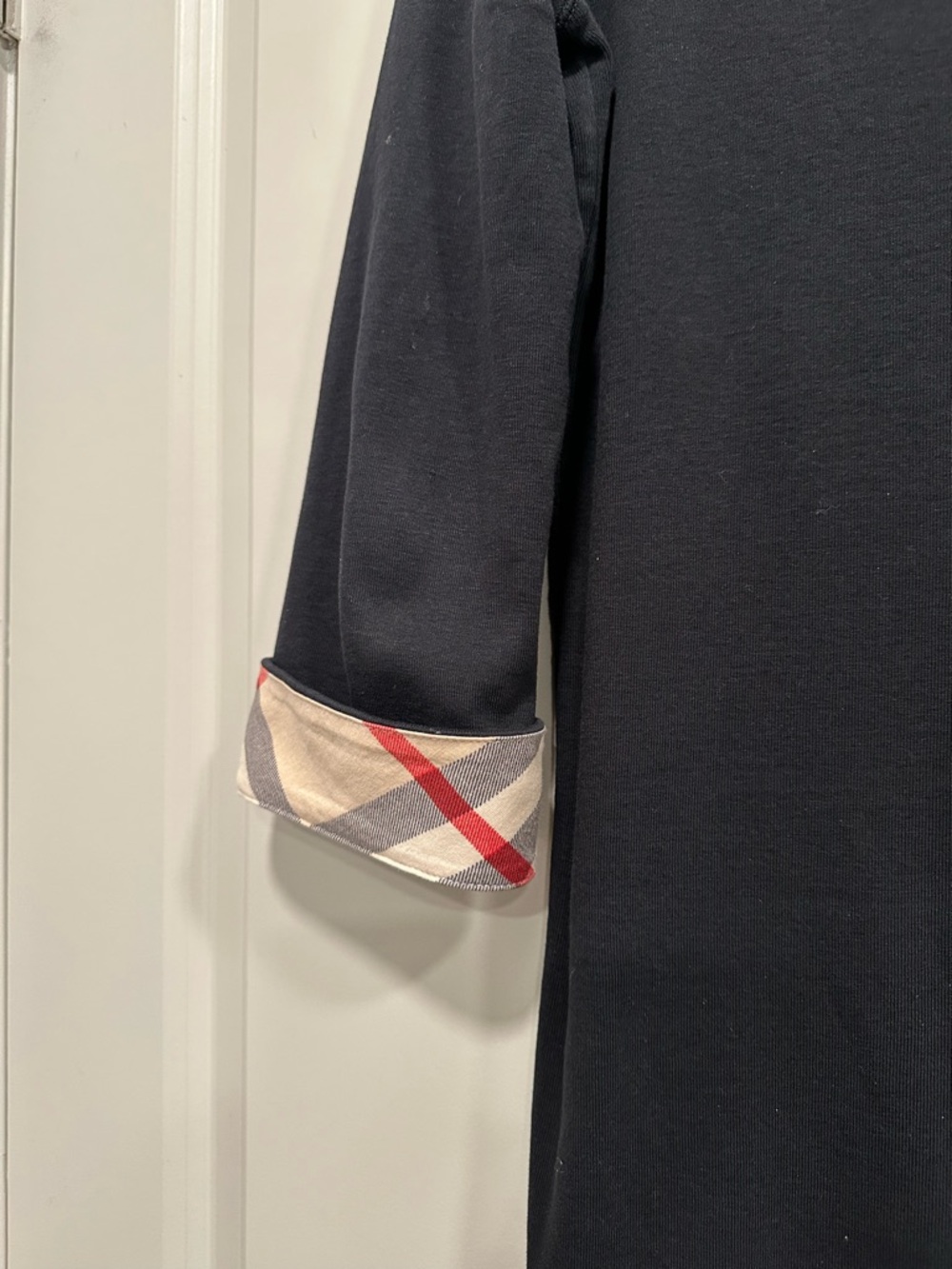 Burberry Brit Black 3/4 Sleeve Top Nova Check Cuffs Scoop Neck Stretch Tee XL - Picture 5 of 8